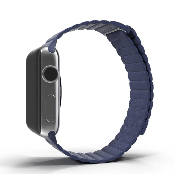 3D Apple Watch 38mm Magnetic Closure Blue Leather Loop