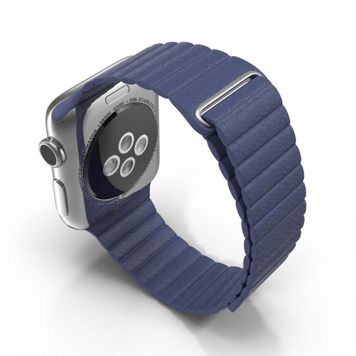 3D Apple Watch 38mm Magnetic Closure Blue Leather Loop