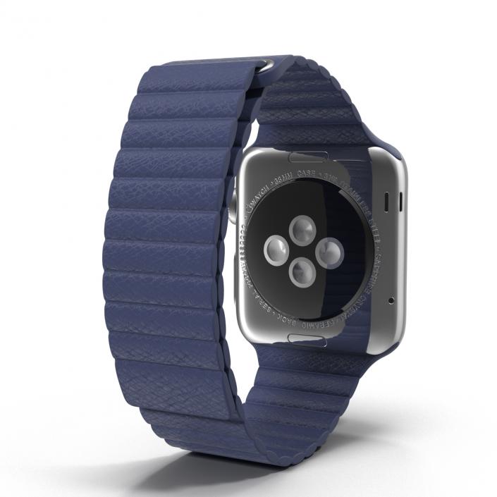 3D Apple Watch 38mm Magnetic Closure Blue Leather Loop