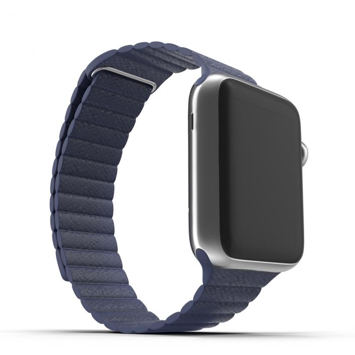 3D Apple Watch 38mm Magnetic Closure Blue Leather Loop