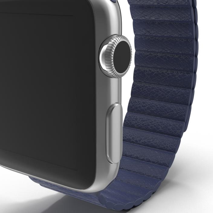 3D Apple Watch 38mm Magnetic Closure Blue Leather Loop