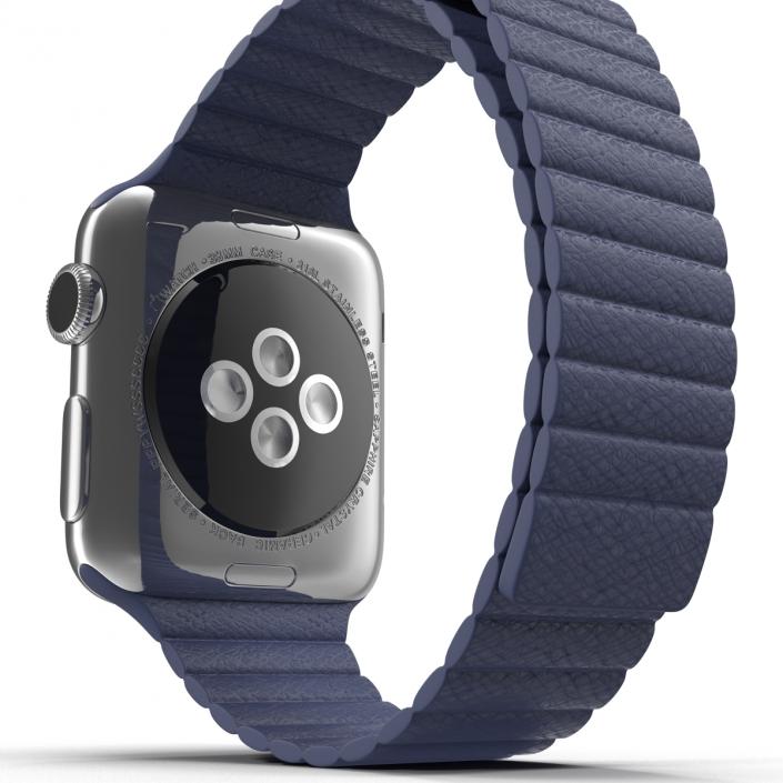 3D Apple Watch 38mm Magnetic Closure Blue Leather Loop