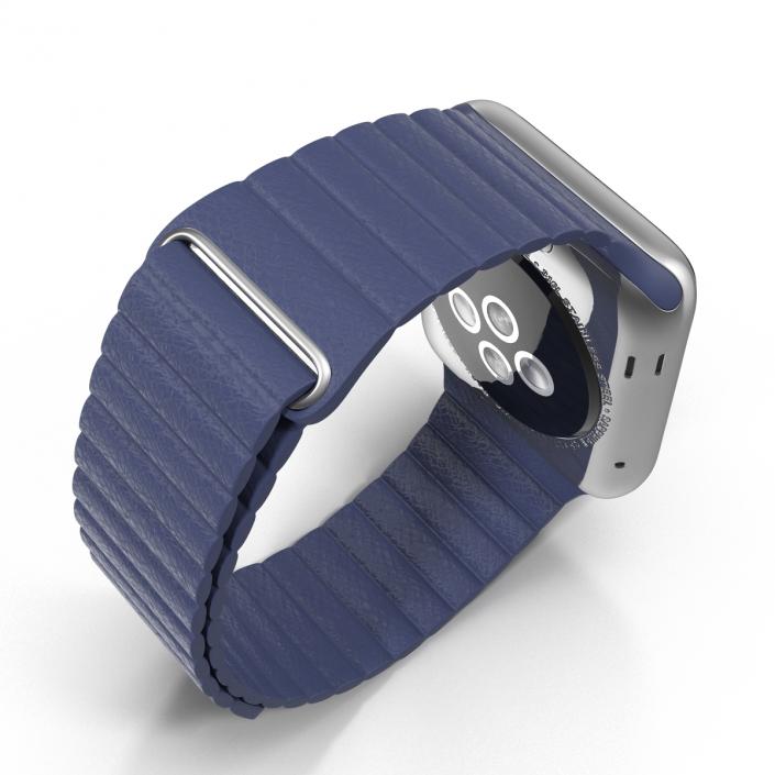 3D Apple Watch 38mm Magnetic Closure Blue Leather Loop