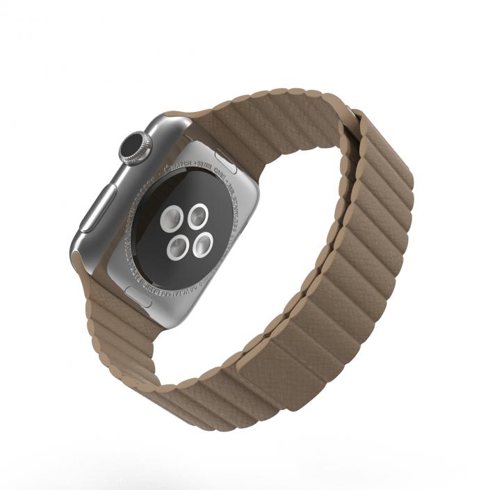 Apple Watch 38mm Magnetic Closure Brown Leather Loop 3D