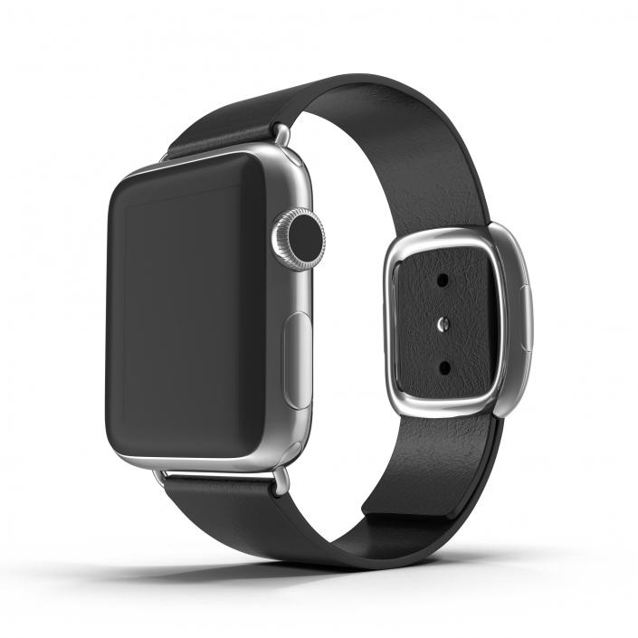 Apple Watch 38mm Steel Case with Black Modern Buckle 3D