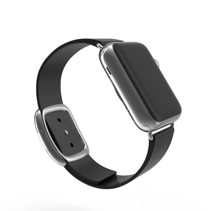 Apple Watch 38mm Steel Case with Black Modern Buckle 3D