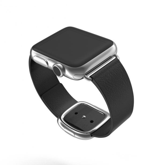 Apple Watch 38mm Steel Case with Black Modern Buckle 3D