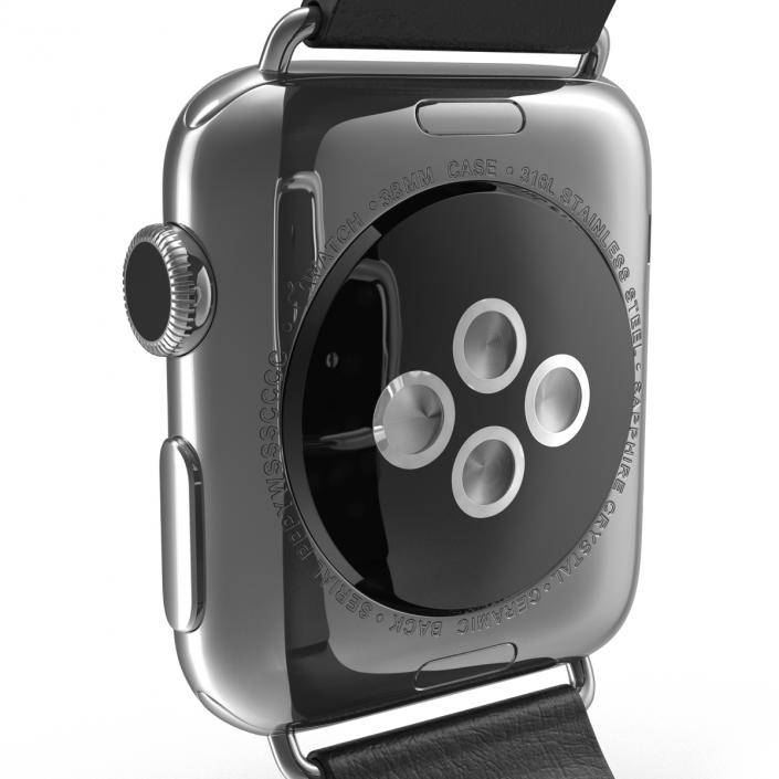 Apple Watch 38mm Steel Case with Black Modern Buckle 3D