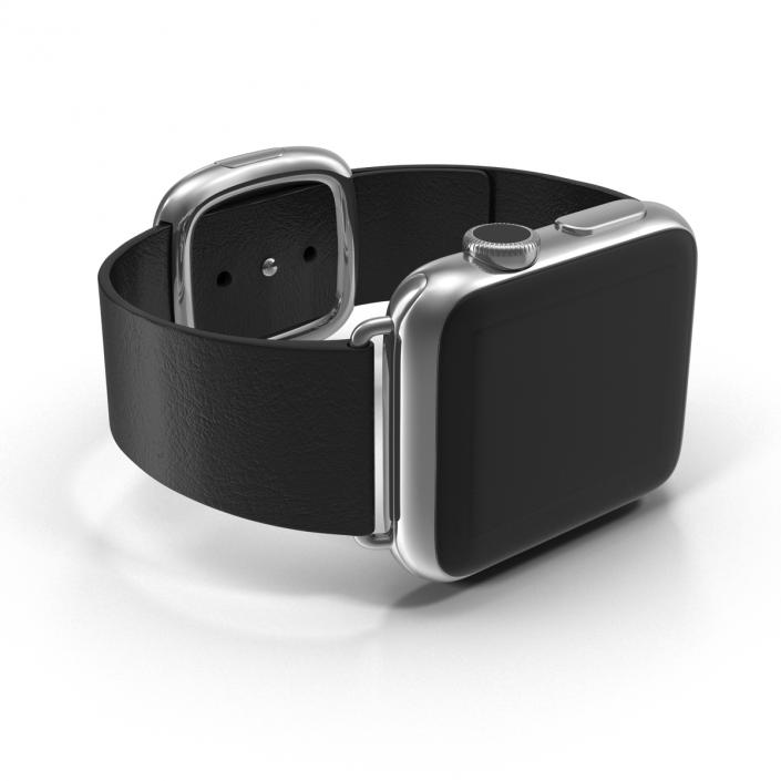 Apple Watch 38mm Steel Case with Black Modern Buckle 3D