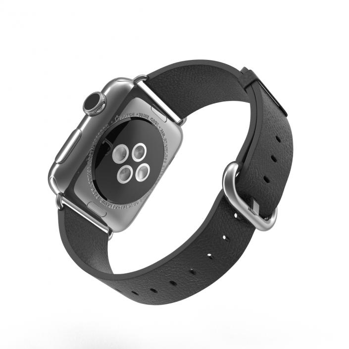 3D Apple Watch 38mm Classic Buckle Black Leather Stainless Steel