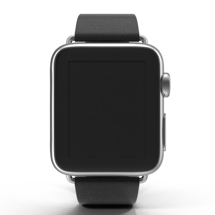 3D Apple Watch 38mm Classic Buckle Black Leather Stainless Steel