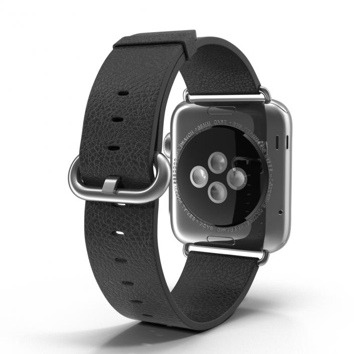 3D Apple Watch 38mm Classic Buckle Black Leather Stainless Steel