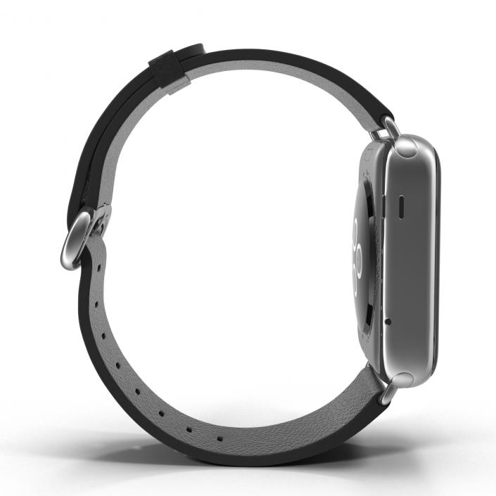 3D Apple Watch 38mm Classic Buckle Black Leather Stainless Steel