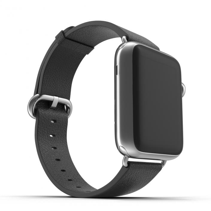 3D Apple Watch 38mm Classic Buckle Black Leather Stainless Steel