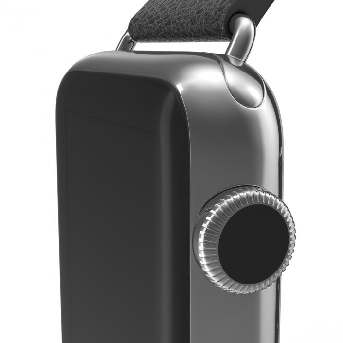 3D Apple Watch 38mm Classic Buckle Black Leather Stainless Steel