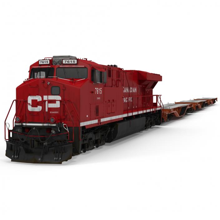 Train ES40DC Canadian Pacific and Flat Car 3D