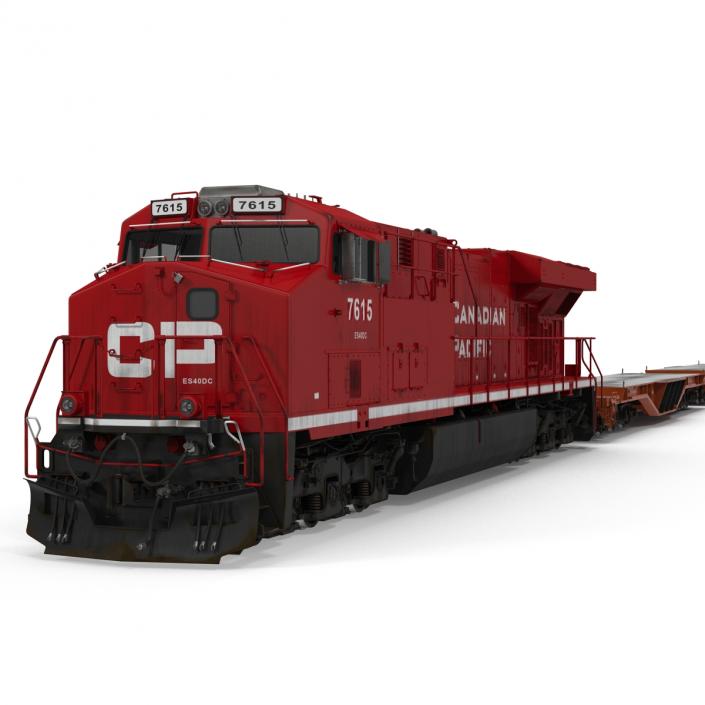 Train ES40DC Canadian Pacific and Flat Car 3D