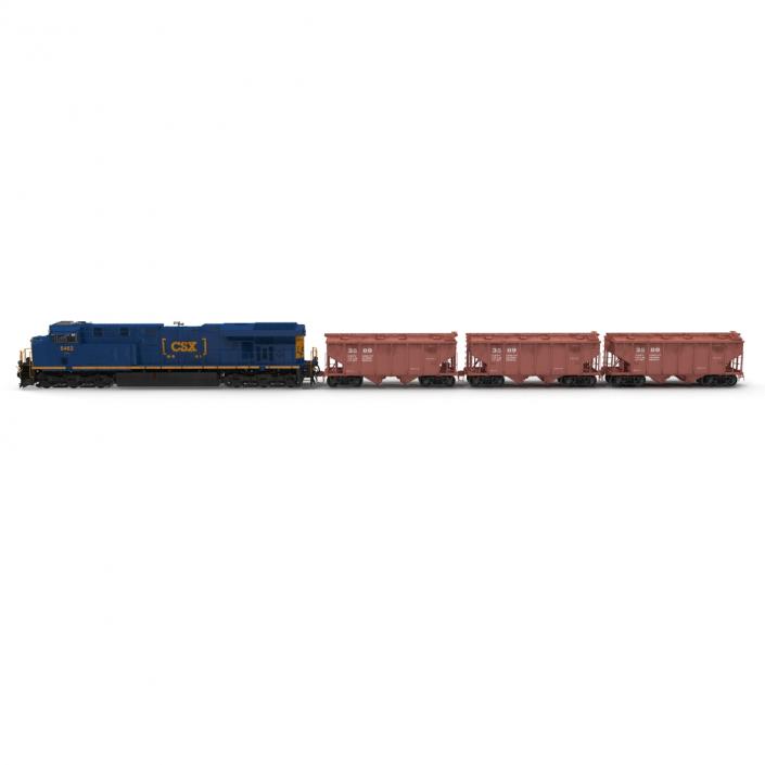 Train ES40DC CSX Blue and Covered Hopper Car 3D model