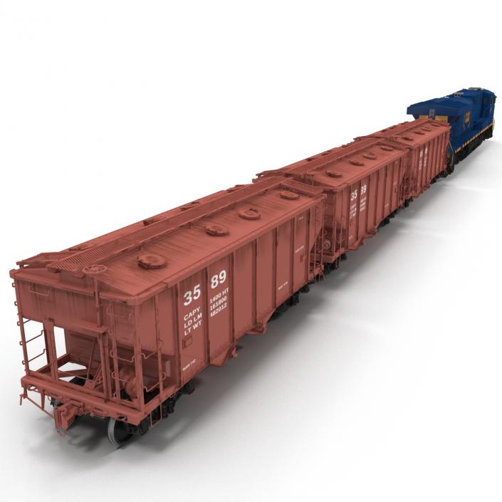 Train ES40DC CSX Blue and Covered Hopper Car 3D model