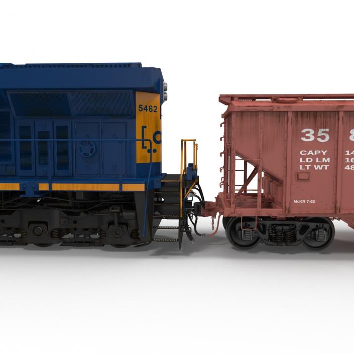 Train ES40DC CSX Blue and Covered Hopper Car 3D model