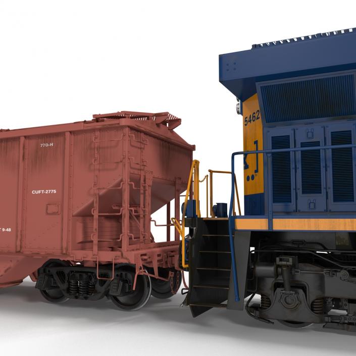 Train ES40DC CSX Blue and Covered Hopper Car 3D model