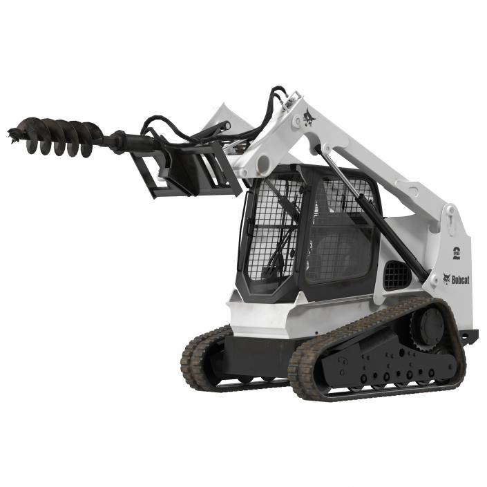 Compact Tracked Loader Bobcat with Auger Rigged 3D