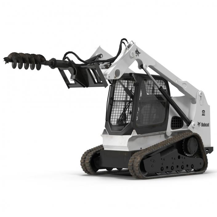 Compact Tracked Loader Bobcat with Auger Rigged 3D