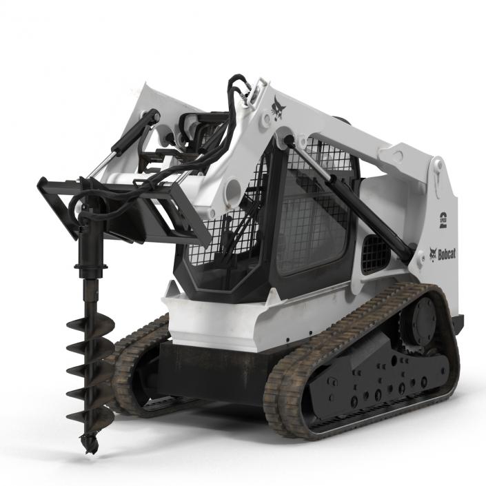 Compact Tracked Loader Bobcat with Auger Rigged 3D