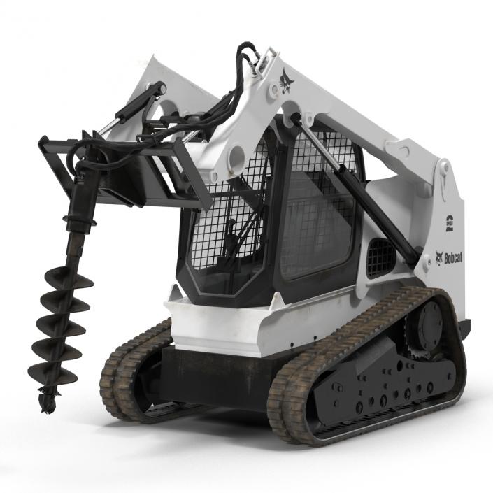 Compact Tracked Loader Bobcat with Auger Rigged 3D