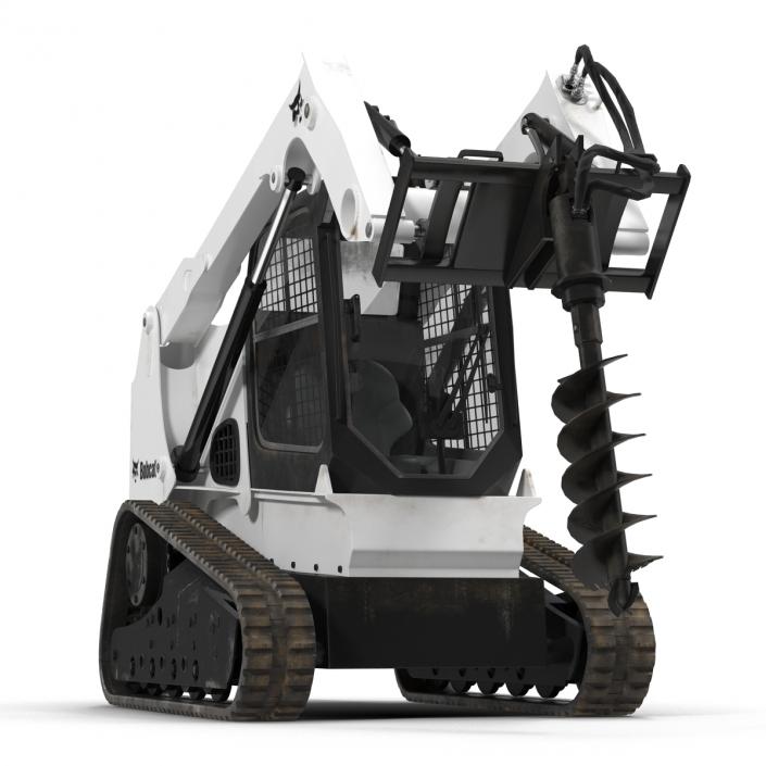 Compact Tracked Loader Bobcat with Auger Rigged 3D