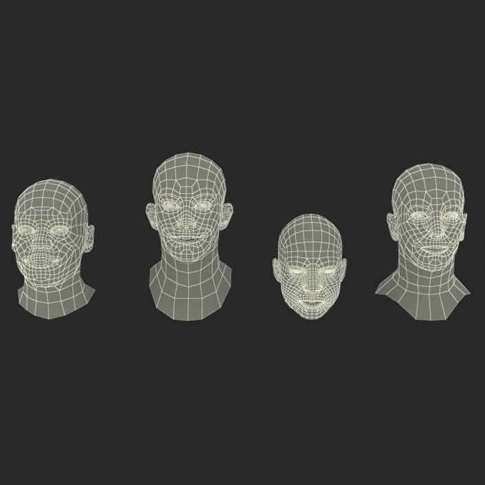 3D Male Rigged Heads Collection model