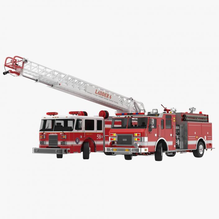 Rigged Fire Trucks Collection 3D model