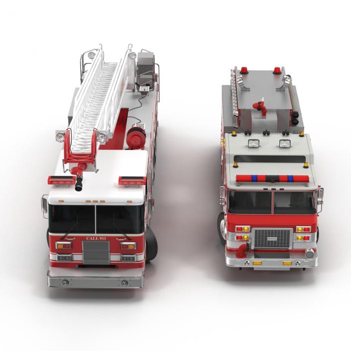 Rigged Fire Trucks Collection 3D model