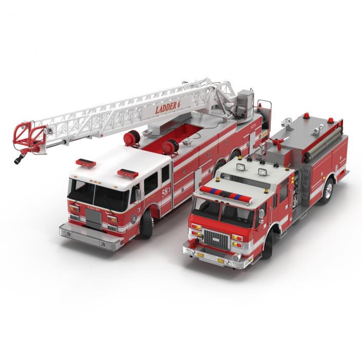 Rigged Fire Trucks Collection 3D model