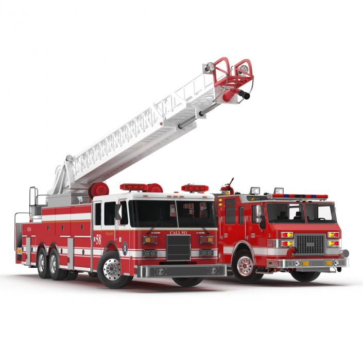 Rigged Fire Trucks Collection 3D model