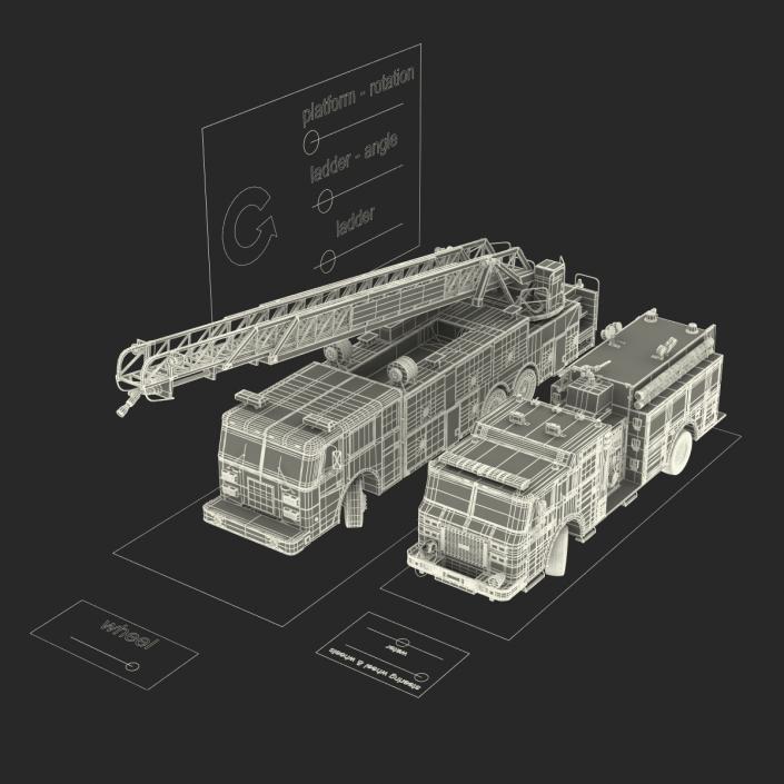 Rigged Fire Trucks Collection 3D model