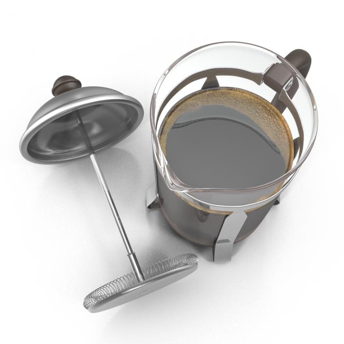 French Press Coffee Pot 2 with Coffee 3D