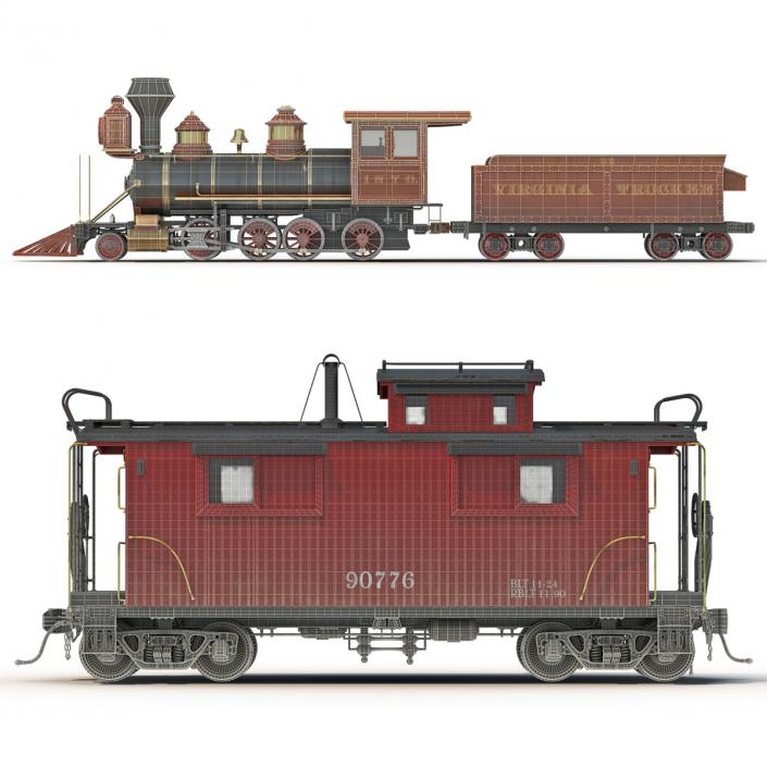 3D Steam Train and Caboose model