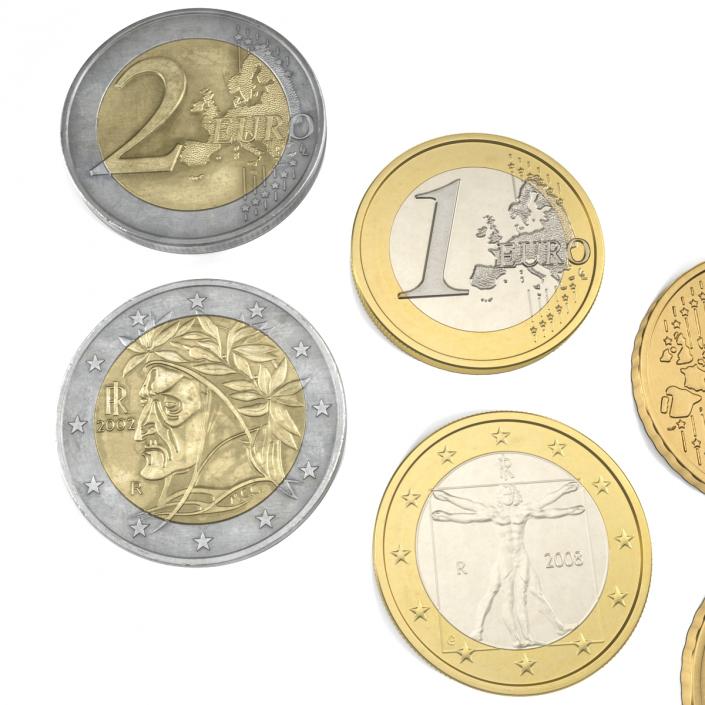 3D Italian Euro Coins 3D Models Collection 2