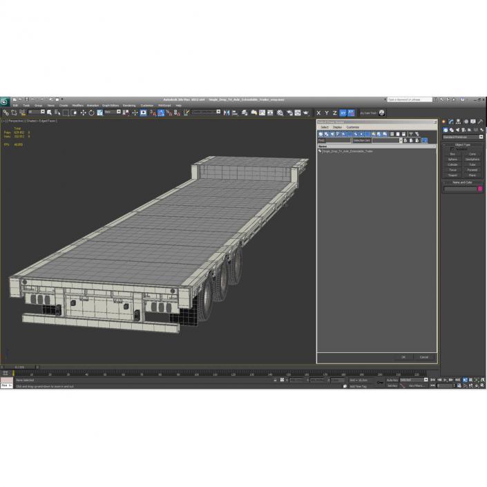 Single Drop Tri Axle Extendable Trailer 3D model