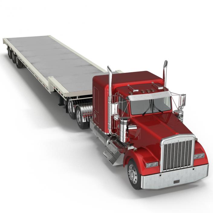 3D Truck and Single Drop Tri Axle Trailer model