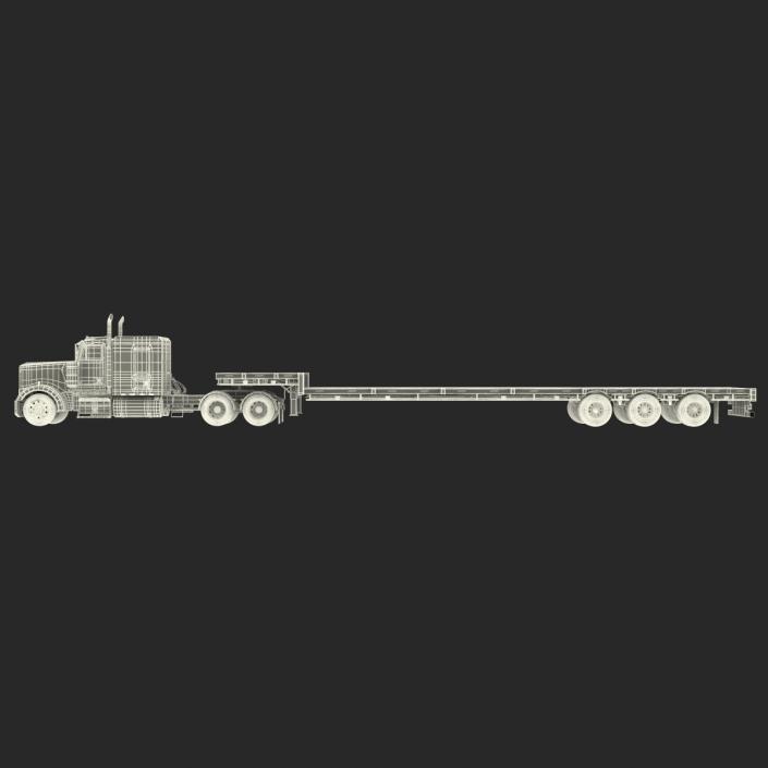 3D Truck and Single Drop Tri Axle Trailer model