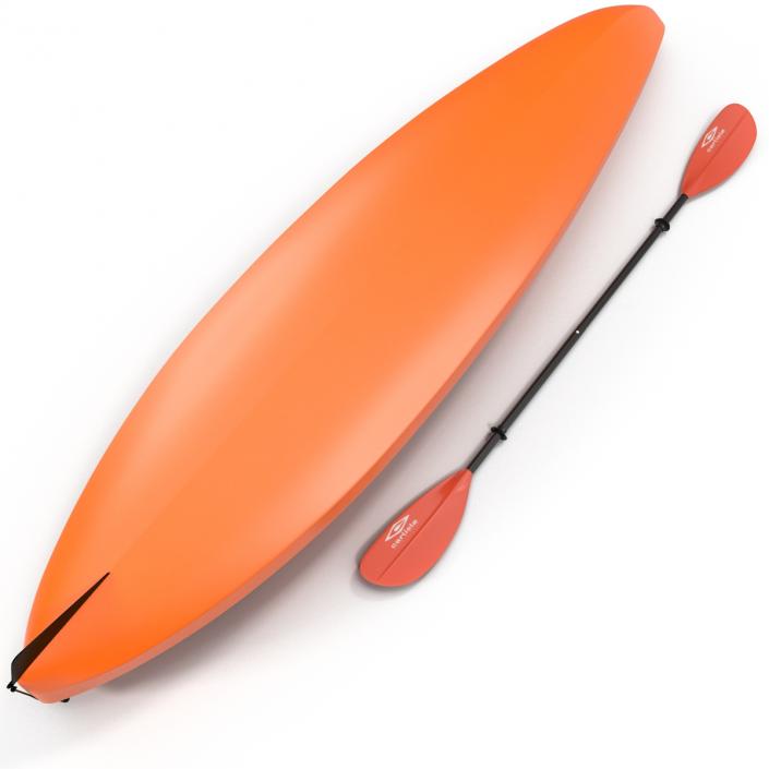 Kayak Orange with Paddle 3D model