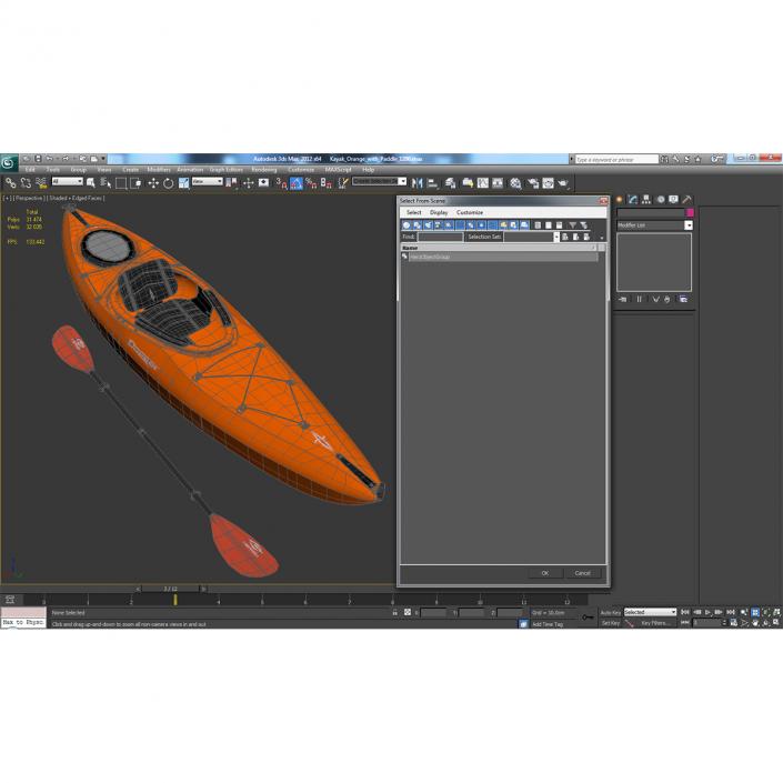 Kayak Orange with Paddle 3D model