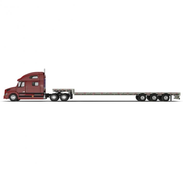 3D model Truck and Single Drop Tri Axle Trailer 2