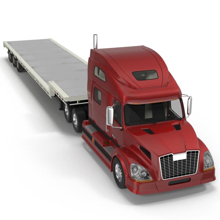 3D model Truck and Single Drop Tri Axle Trailer 2