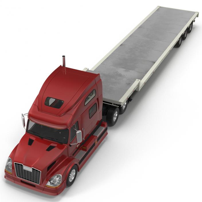 3D model Truck and Single Drop Tri Axle Trailer 2