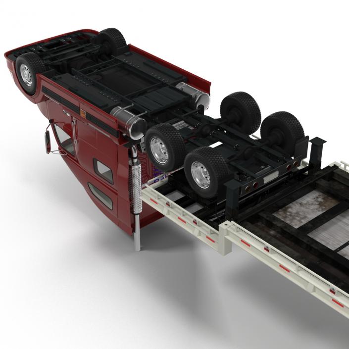 3D model Truck and Single Drop Tri Axle Trailer 2