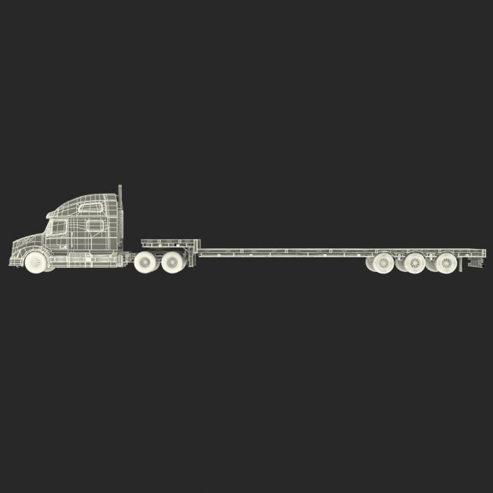 3D model Truck and Single Drop Tri Axle Trailer 2