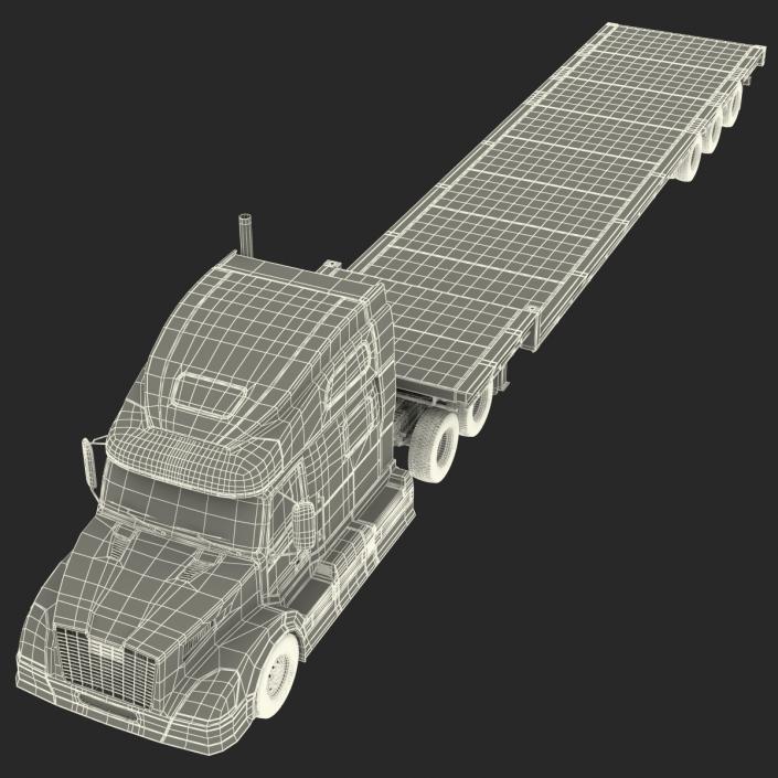 3D model Truck and Single Drop Tri Axle Trailer 2